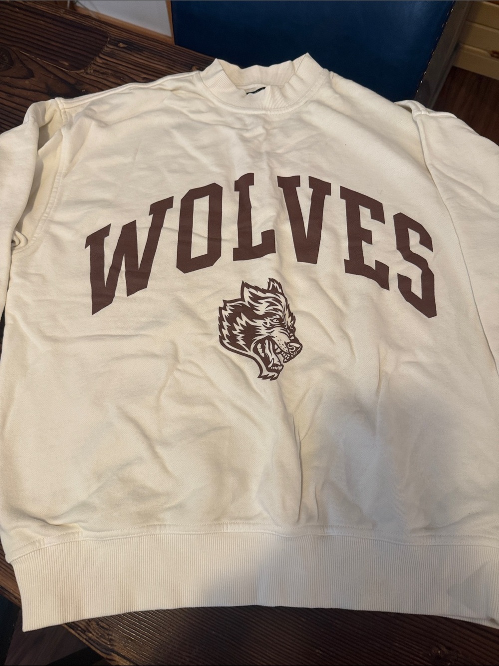 Darc Sport Ivory Crewneck Sweatshirt with Brown 'WOLVES' Graphic
